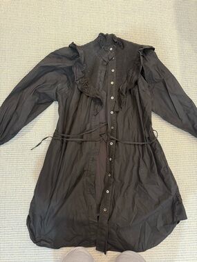 French Connection Black Ruffle-Trim Button-Front Mini Dress